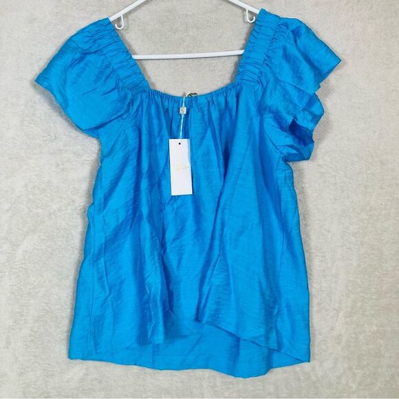 Lilly Pulitzer Caralisa Flutter Sleeve Top‎ Square Neck Size S Tangier Teal NEW - Picture 5 of 11